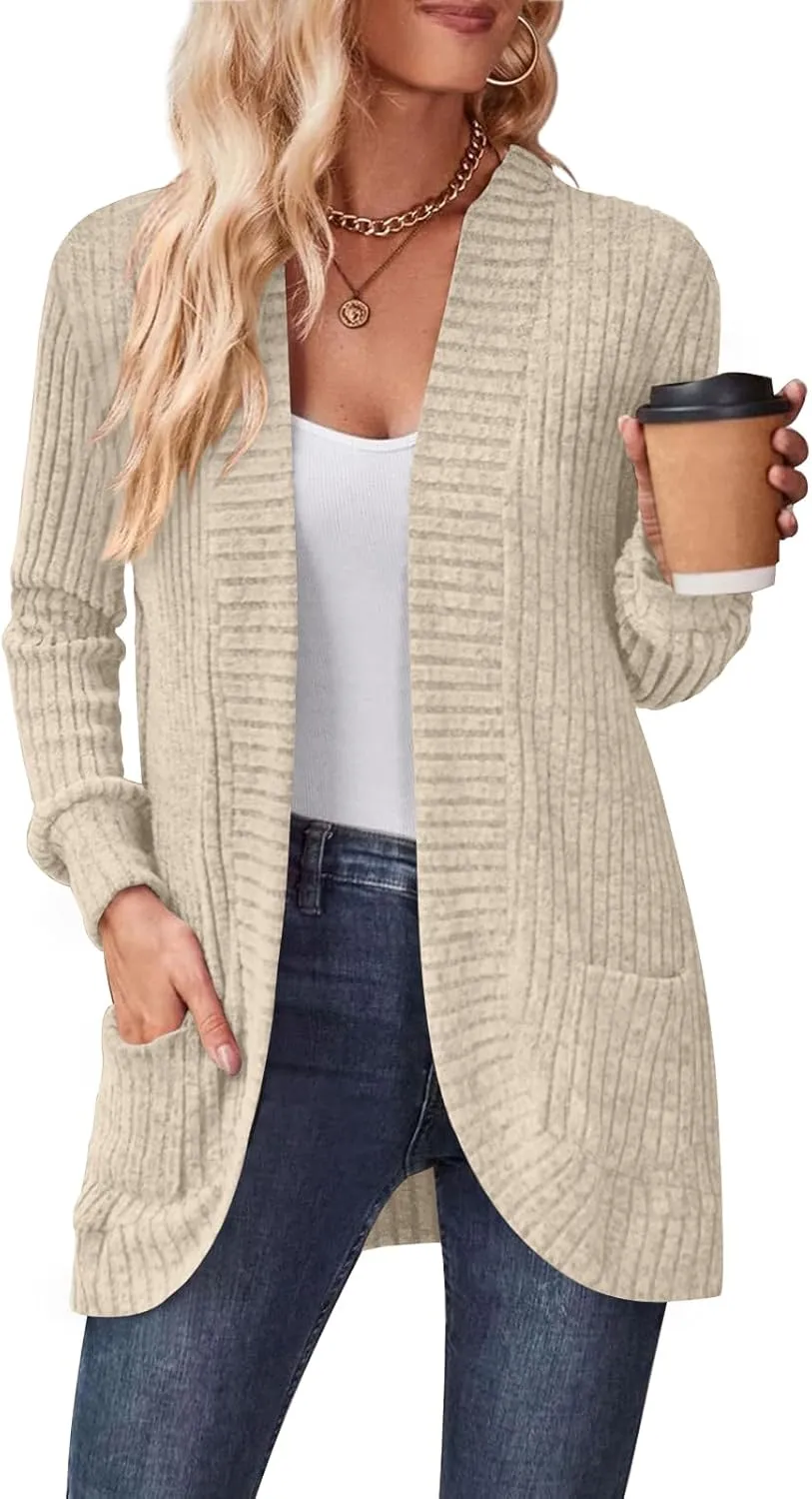 DB MOON Womens Long Cardigan Lightweight Sweater Open Front Long Sleeve Outfits with Pockets