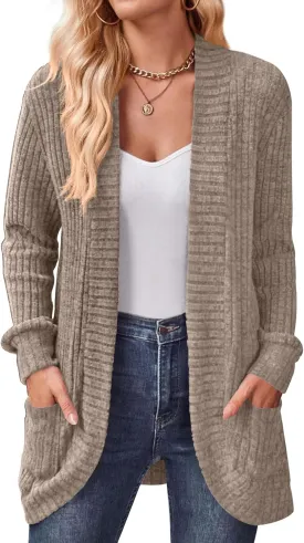 DB MOON Womens Long Cardigan Lightweight Sweater Open Front Long Sleeve Outfits with Pockets