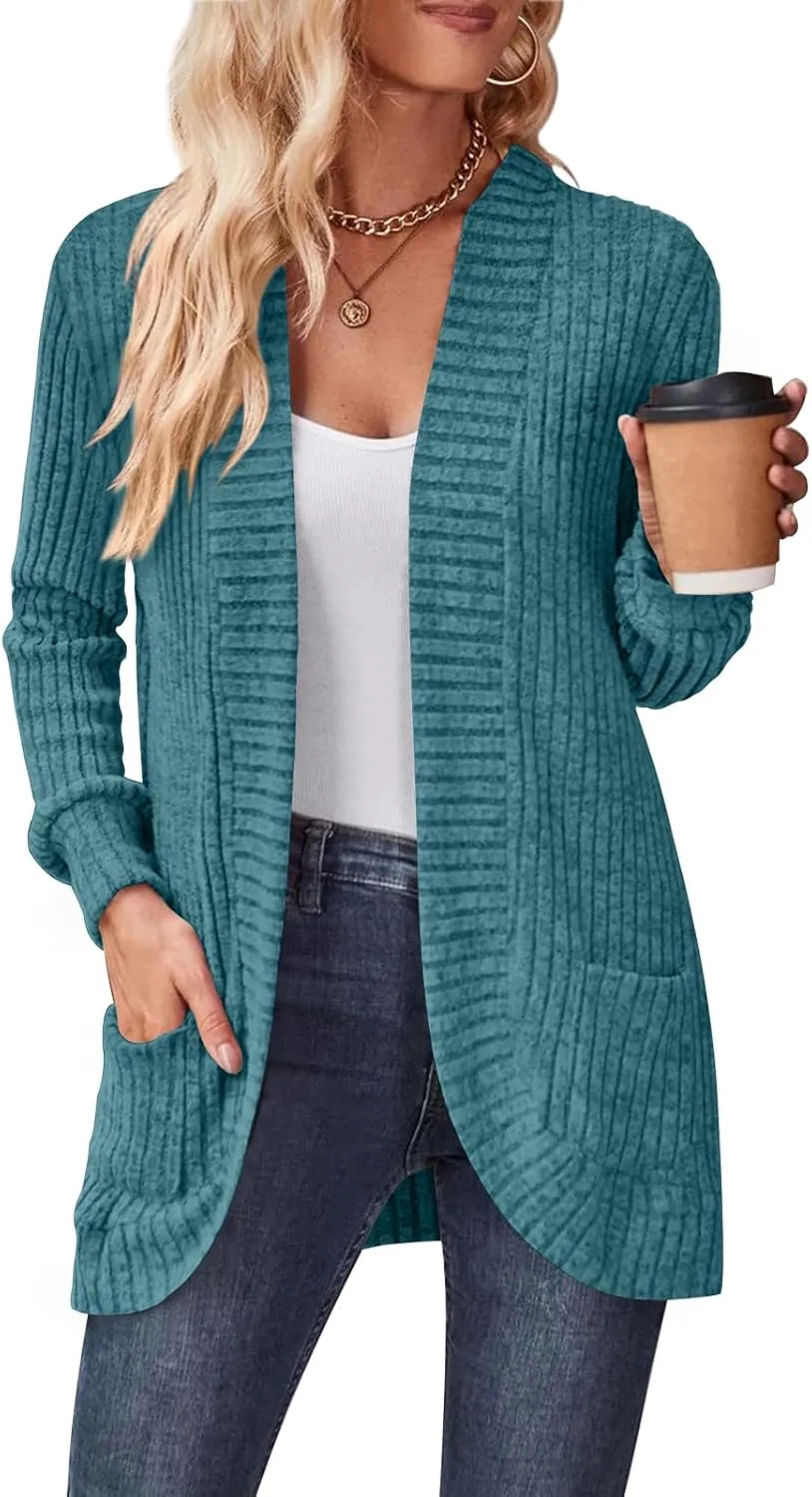 DB MOON Womens Long Cardigan Lightweight Sweater Open Front Long Sleeve Outfits with Pockets