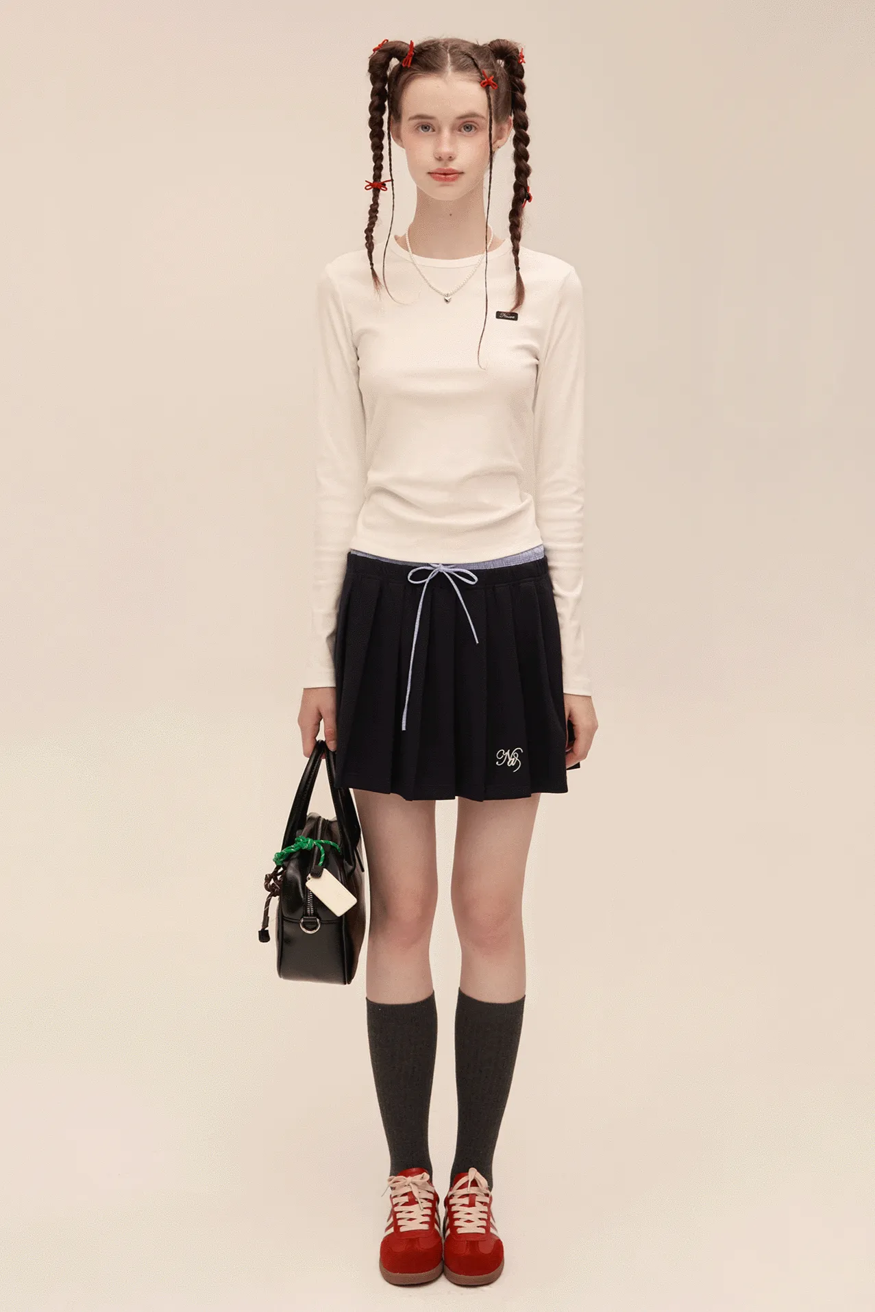 Drawstring Pleated High Waist Skirt