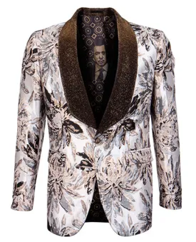 Empire Collection - Tan Slim Fit Formal Dinner Show Blazer with Shawl Lapel