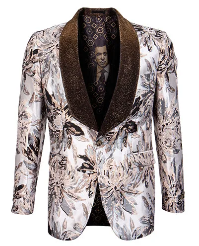 Empire Collection - Tan Slim Fit Formal Dinner Show Blazer with Shawl Lapel