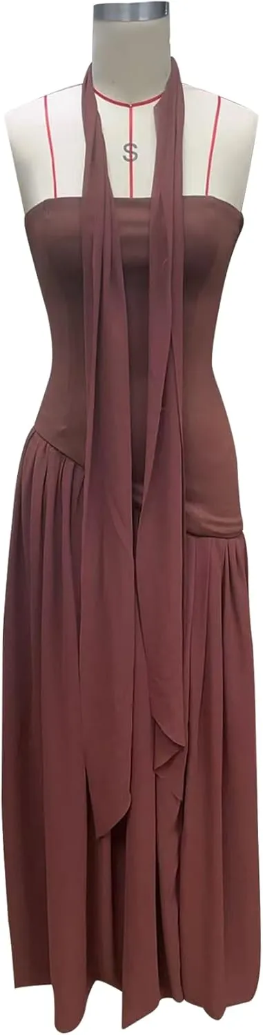 Famnbro Womens Tube Dress Strapless Sexy Off Shoulder Side Slit Going Out Casual Elegant Club Party Maxi Dresses