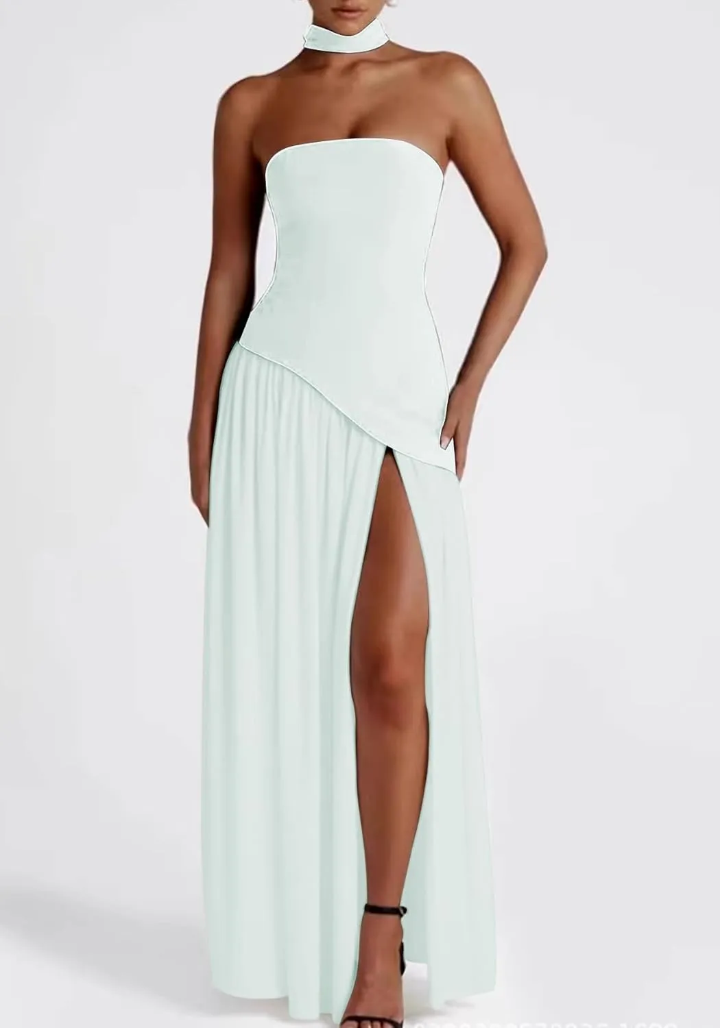 Famnbro Womens Tube Dress Strapless Sexy Off Shoulder Side Slit Going Out Casual Elegant Club Party Maxi Dresses