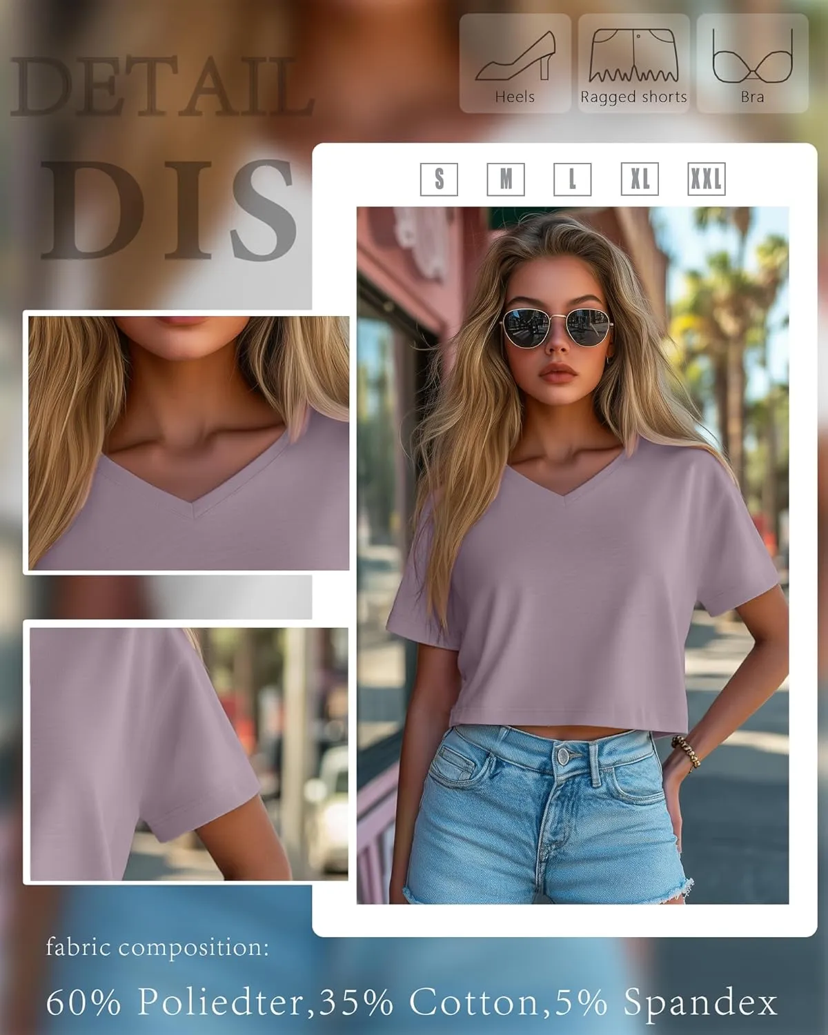 Ficerd 3 Pack Cotton Women's V Neck Crop Tops Half Sleeve Drop Shoulder Basics Cropped Top Boxy Tees for Girls