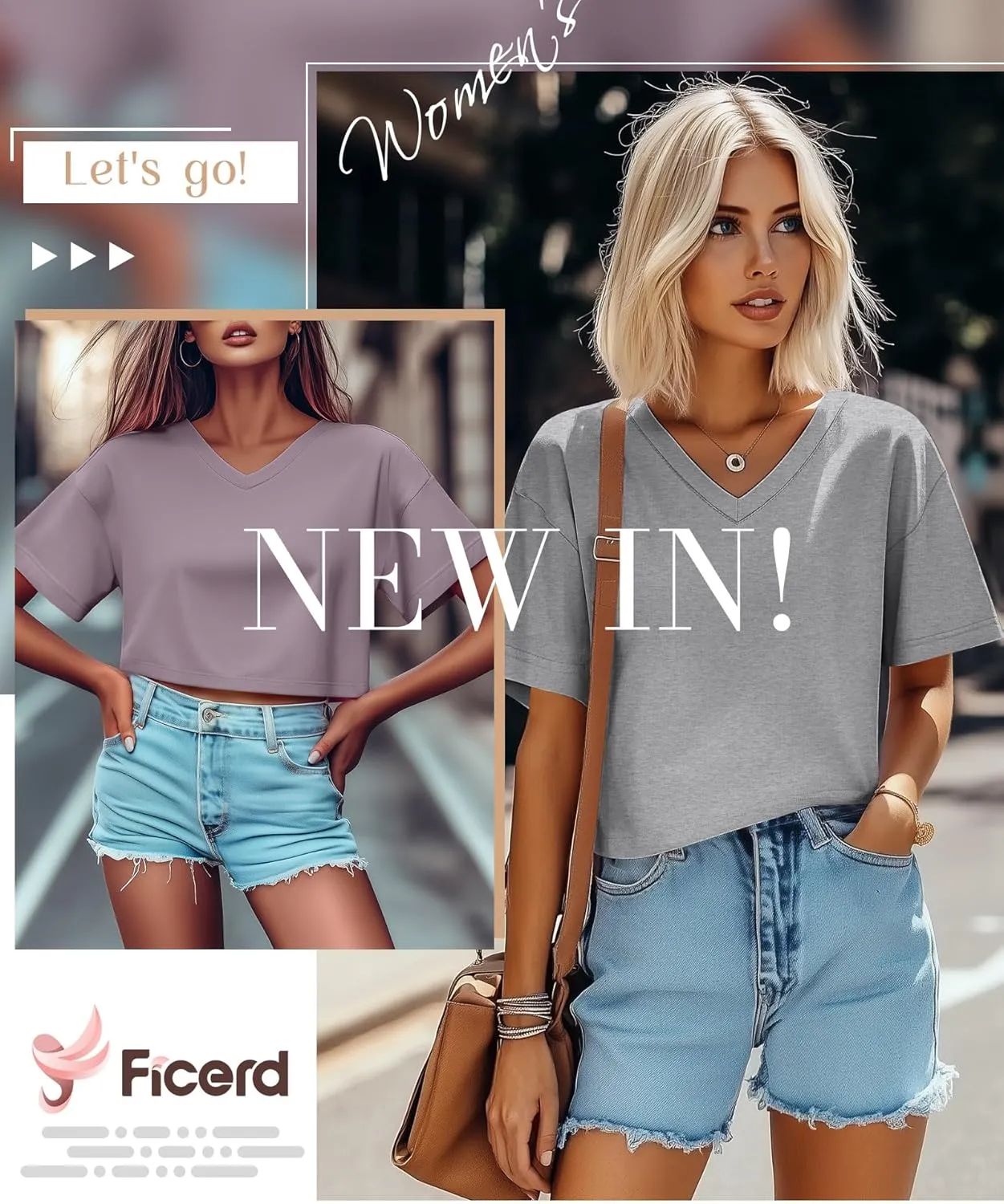 Ficerd 3 Pack Cotton Women's V Neck Crop Tops Half Sleeve Drop Shoulder Basics Cropped Top Boxy Tees for Girls