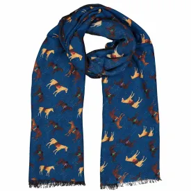 Fringed blue horses wool hand made scarf