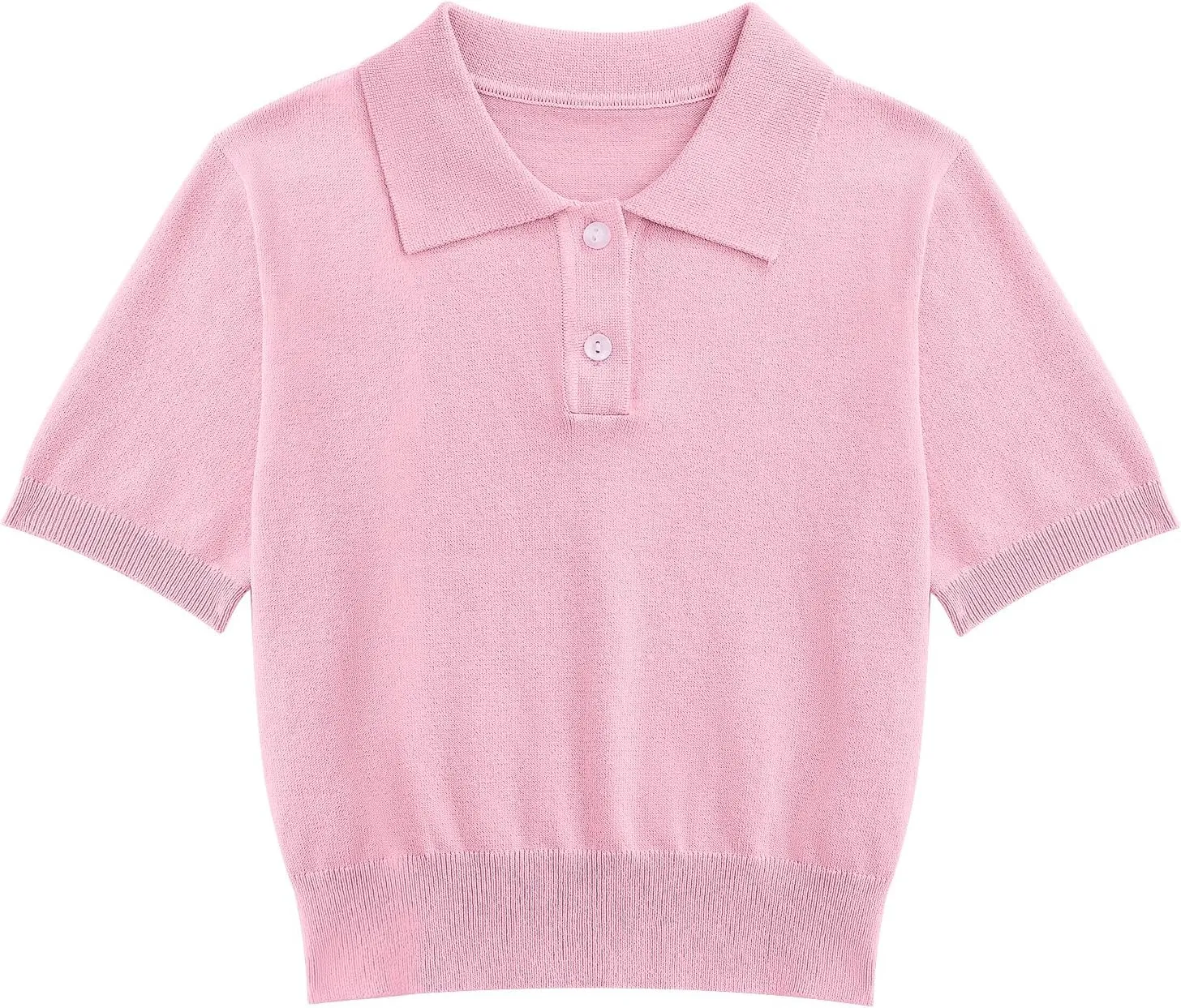 Girls Short Sleeve Polo Shirt V Neck Button Down Shirts Summer Knit School Uniform Crop Tops
