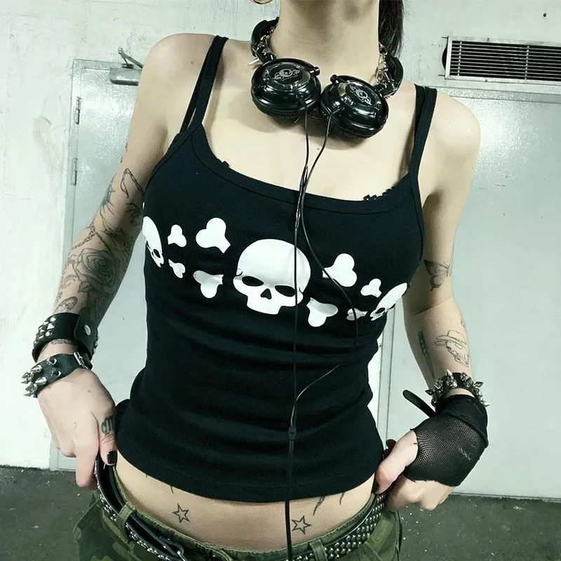 Gothic Skull Graphic Print Crop Top