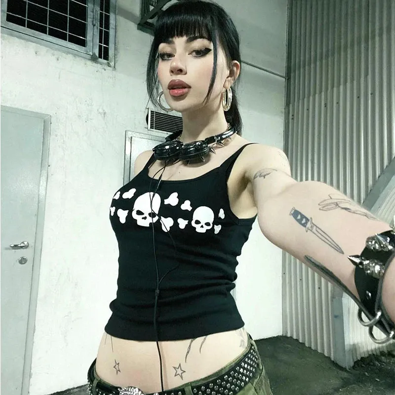 Gothic Skull Graphic Print Crop Top