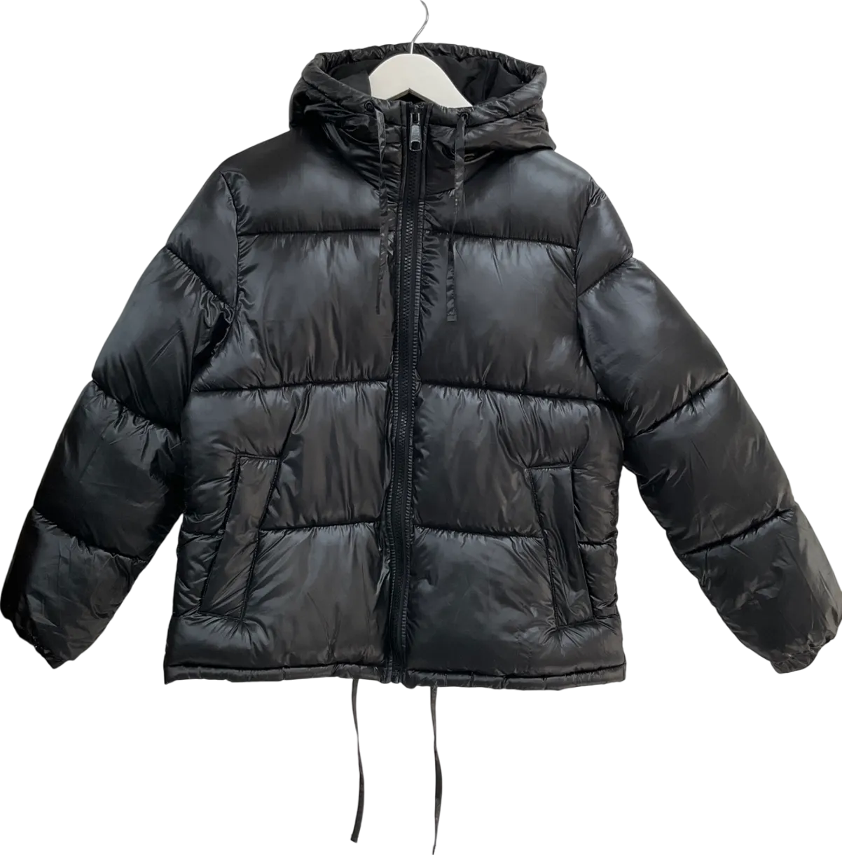 H&M Black Hooded Puffer Coat UK XS