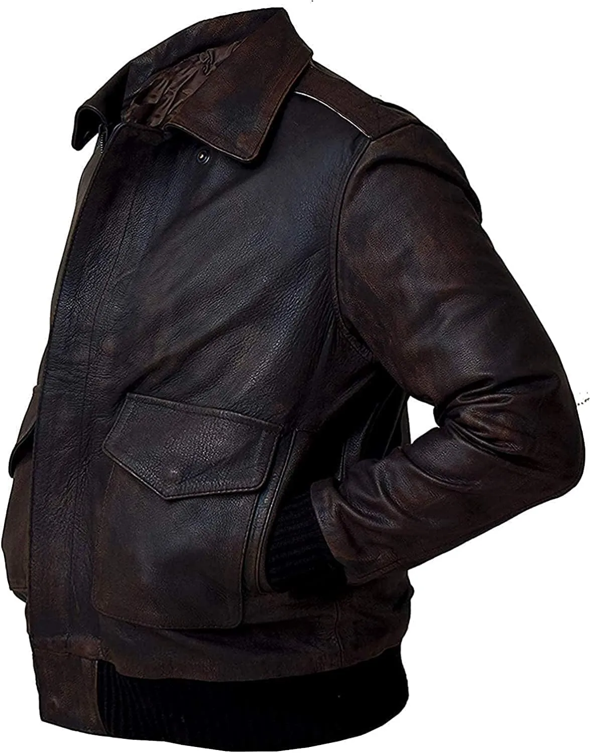 Hide & Seek Mens A2 Aviator Air Force Cockpit Vintage Bomber Military Flight Pilot WWII Distressed Real Leather Jacket