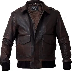 Hide & Seek Mens A2 Aviator Air Force Cockpit Vintage Bomber Military Flight Pilot WWII Distressed Real Leather Jacket