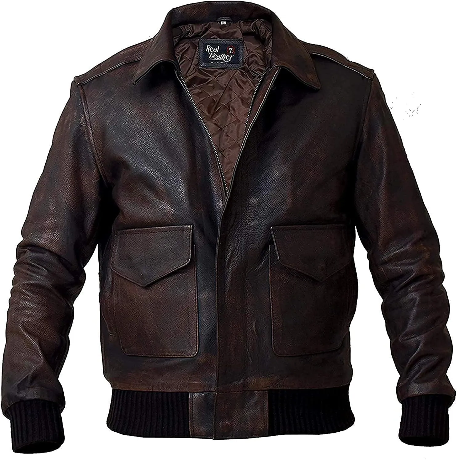 Hide & Seek Mens A2 Aviator Air Force Cockpit Vintage Bomber Military Flight Pilot WWII Distressed Real Leather Jacket