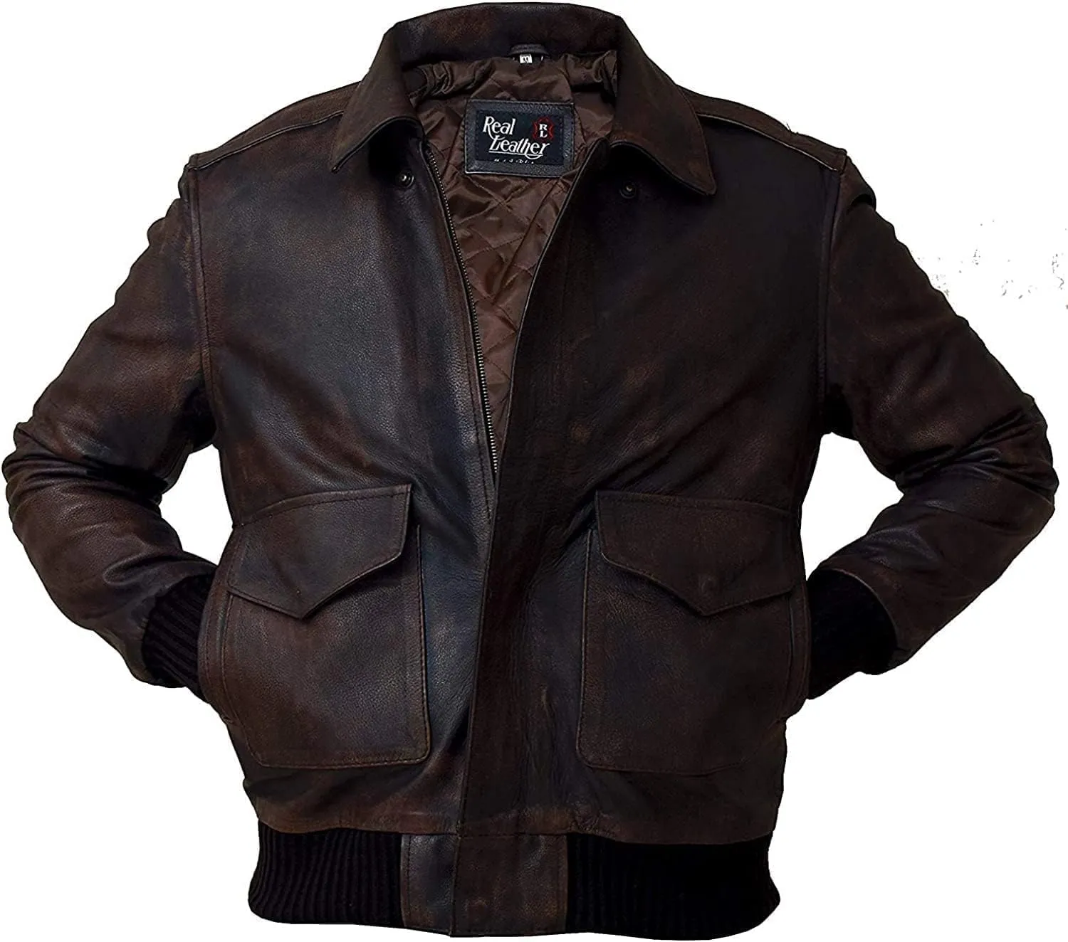 Hide & Seek Mens A2 Aviator Air Force Cockpit Vintage Bomber Military Flight Pilot WWII Distressed Real Leather Jacket