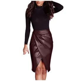 High Waist Faux Leather Pleated Skirt