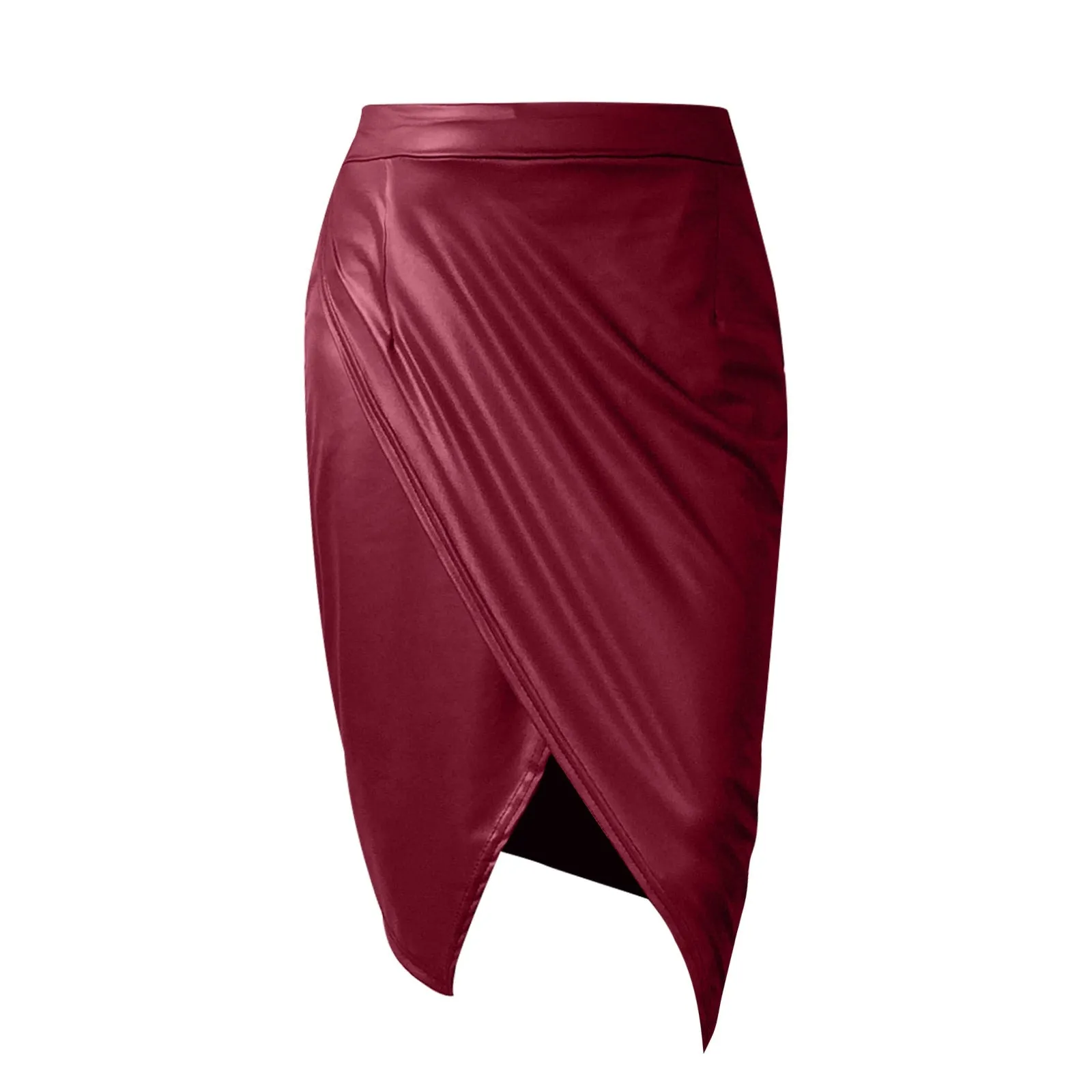 High Waist Faux Leather Pleated Skirt