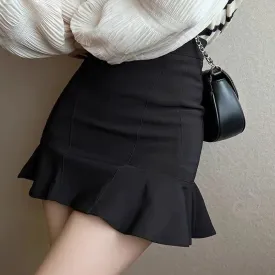 High Waist Solid Ruffles Mini Skirt
