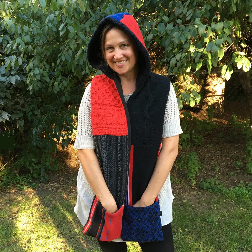 Hoodie Scarf in Red & Gray
