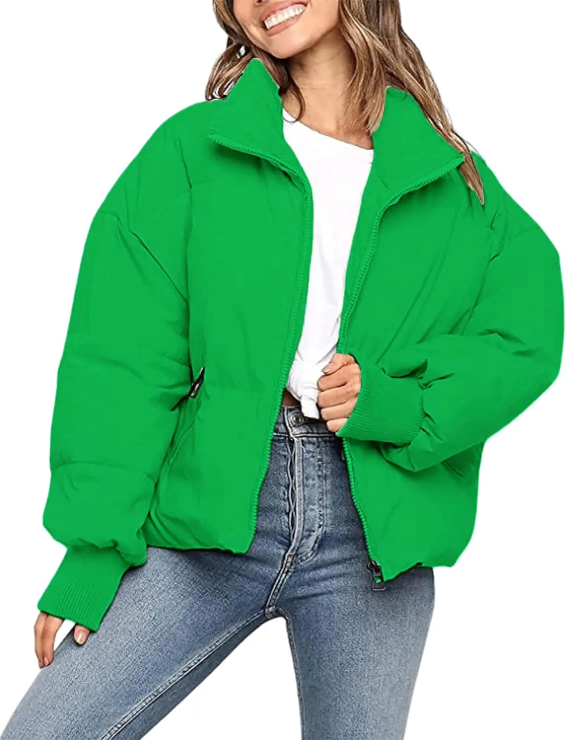 InterNos Women's Winter Stand Collar Zip Puffer Jacket Baggy Short Padded Down Coats