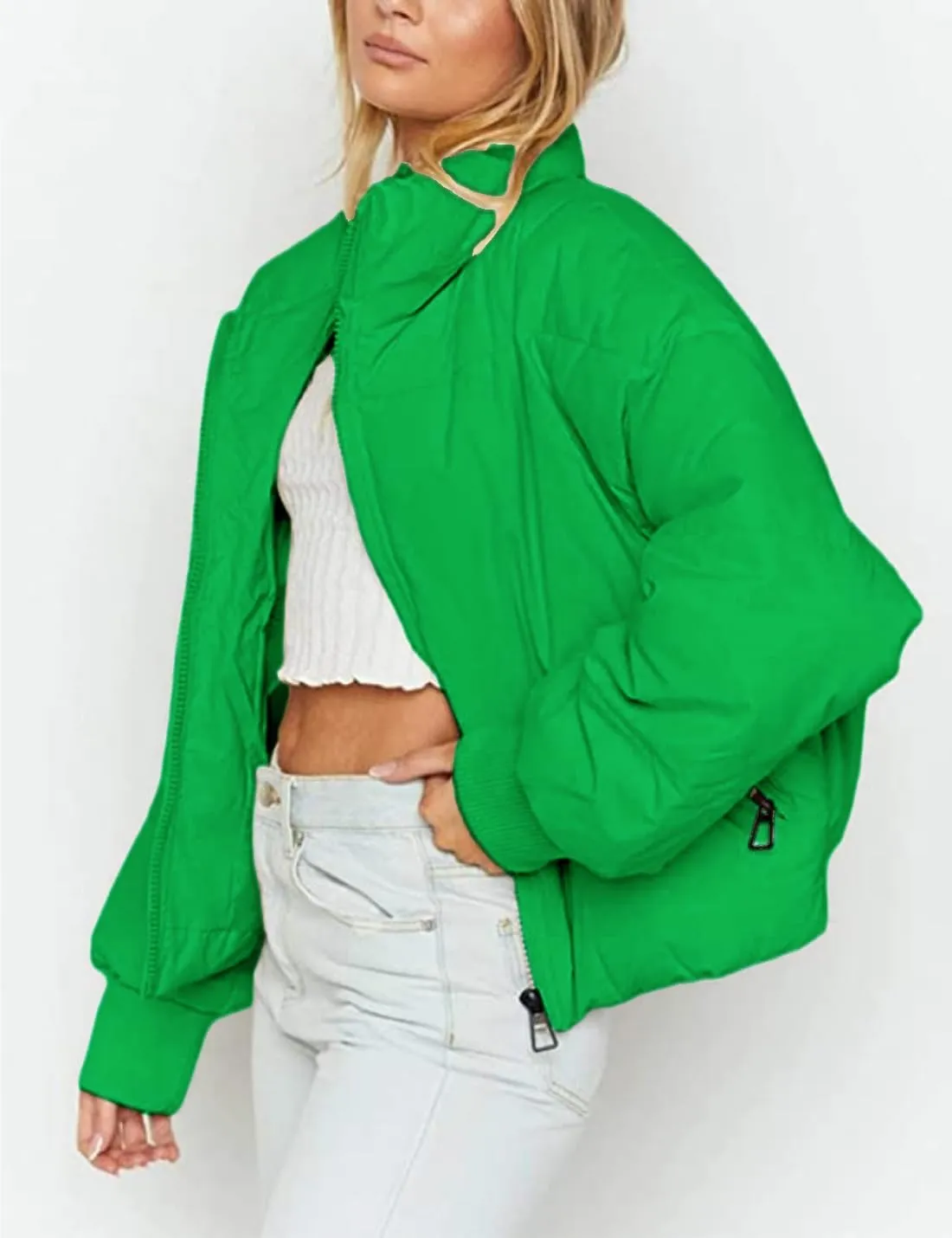 InterNos Women's Winter Stand Collar Zip Puffer Jacket Baggy Short Padded Down Coats