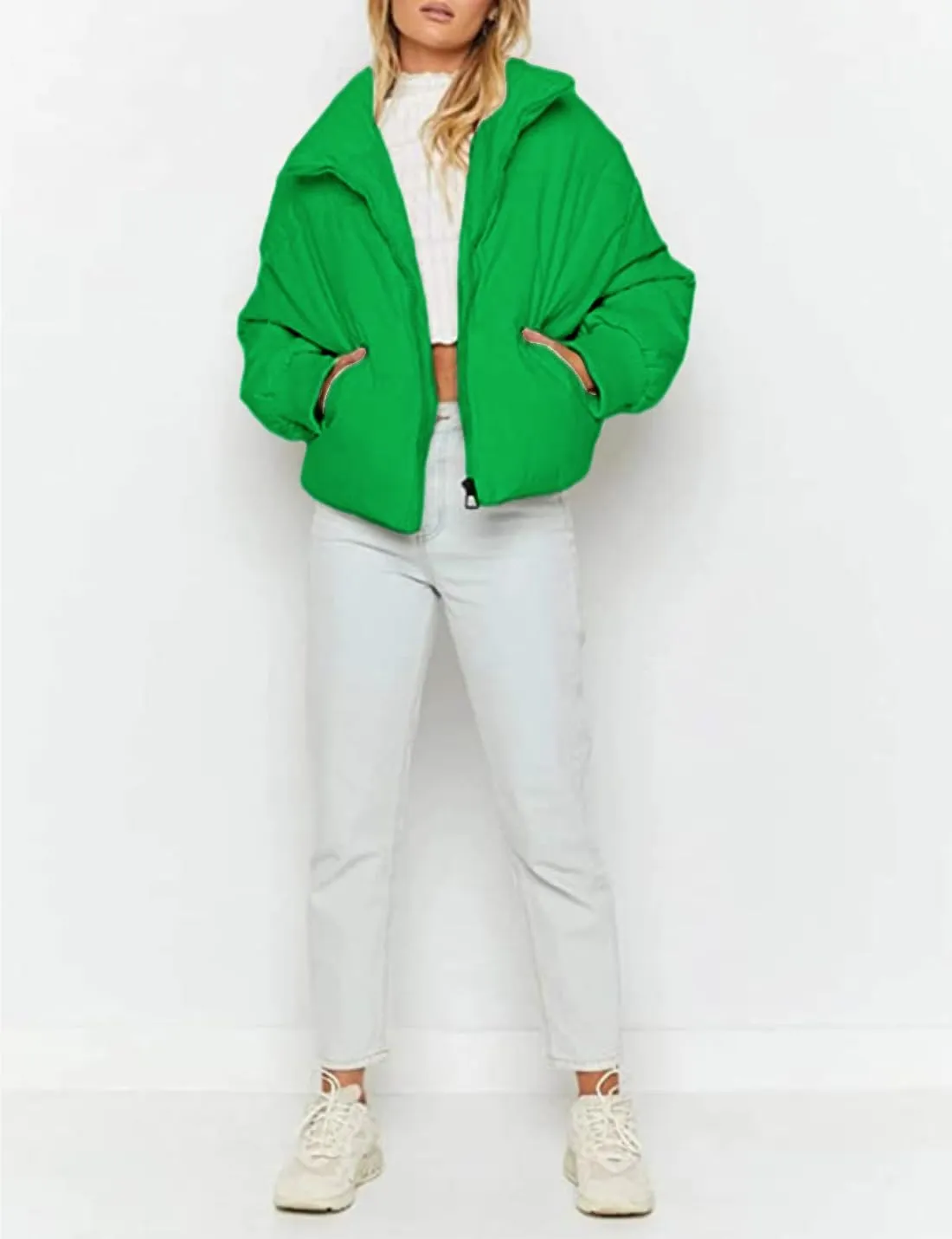 InterNos Women's Winter Stand Collar Zip Puffer Jacket Baggy Short Padded Down Coats