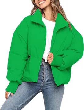 InterNos Women's Winter Stand Collar Zip Puffer Jacket Baggy Short Padded Down Coats
