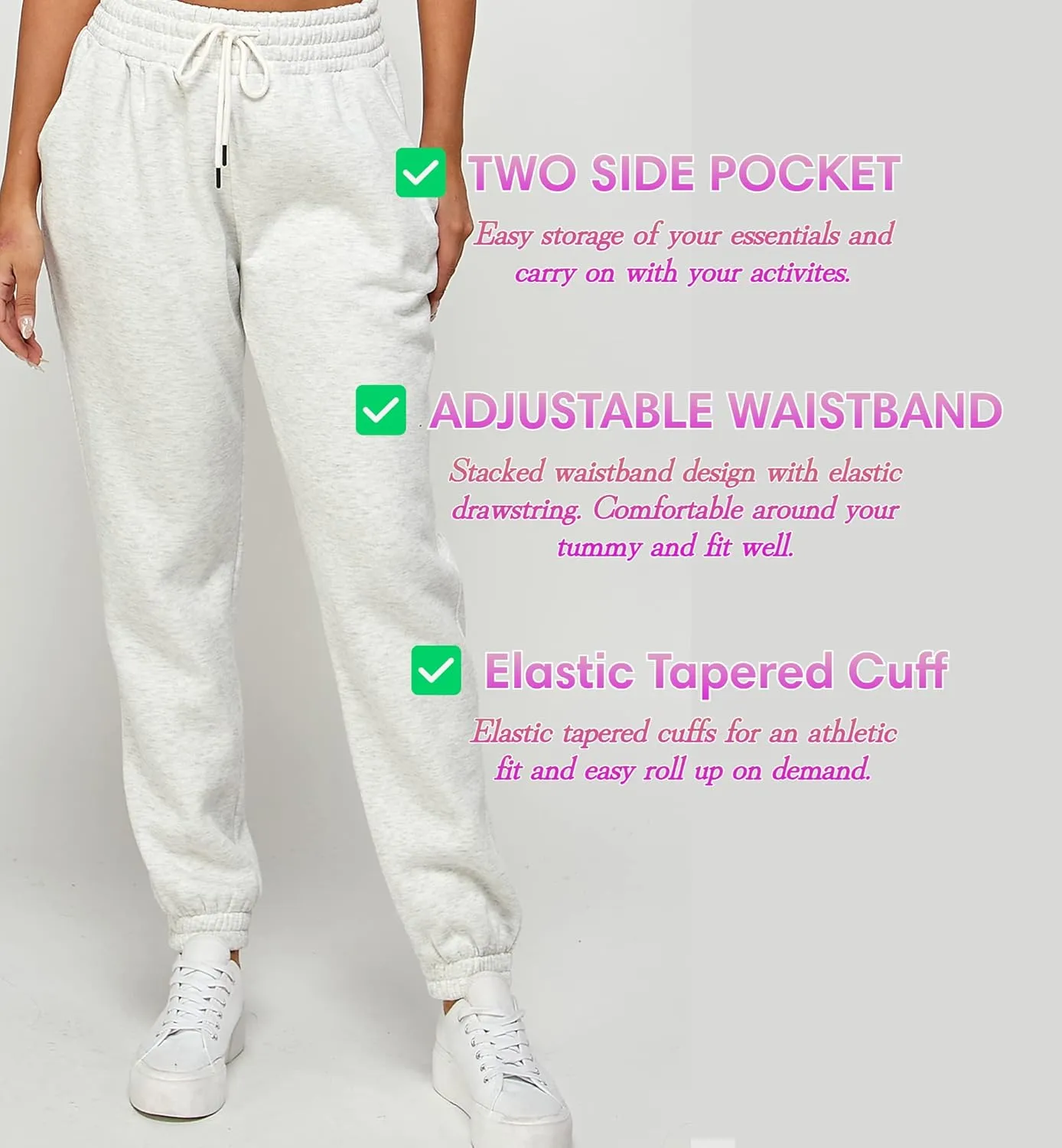 IUUI Women's High Waisted Sweatpants Fleece Joggers Pockets Cotton Lounge Athletic Baggy Pants