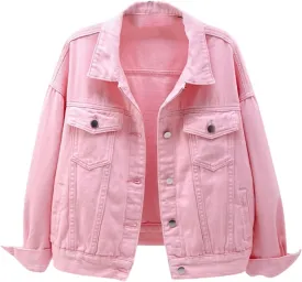 Jean Jacket Women Casual Long Sleeve Button Down Lapel Cropped Denim Top Lightweight Candy Color Plus Size Blazer