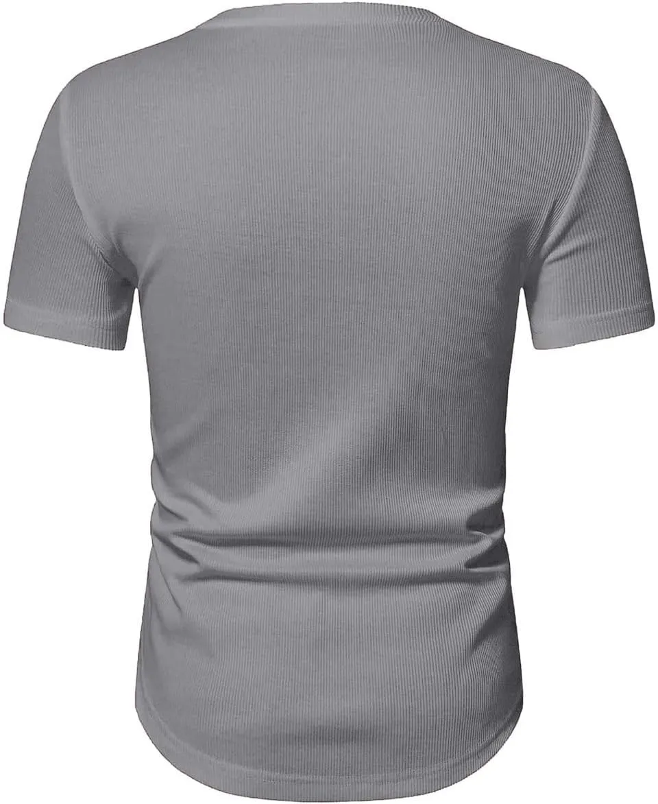 JMIERR Mens Muscle Slim T Shirt V-Neck Longline Henley Shirt Gym Workout Athletic Tee Shirts