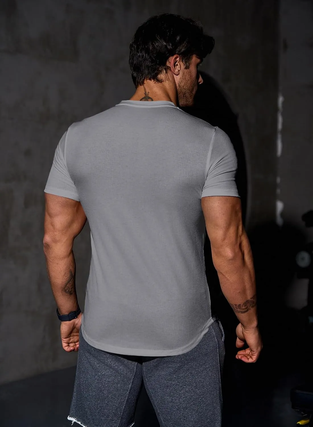 JMIERR Mens Muscle Slim T Shirt V-Neck Longline Henley Shirt Gym Workout Athletic Tee Shirts
