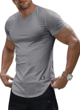 JMIERR Mens Muscle Slim T Shirt V-Neck Longline Henley Shirt Gym Workout Athletic Tee Shirts