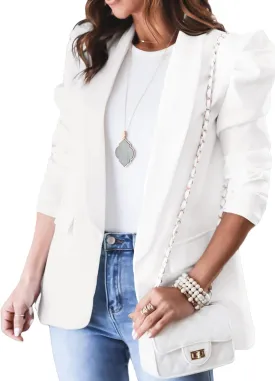 KIRUNDO Women's 2025 Spring Fall Casual Blazers Puff Sleeve Lapel Open Front Work Suit Office Blazer Jackets with Pockets