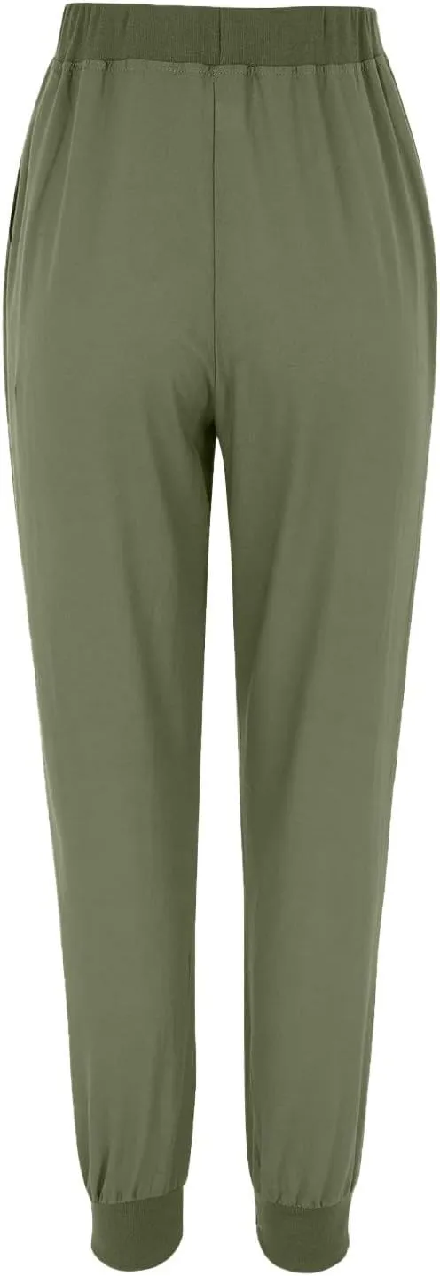Linen Pants Women Summer Drawstring Elastic Waist Cotton Linen Tapered Leg Petite Pants Jogger Casual Palazzo Trousers