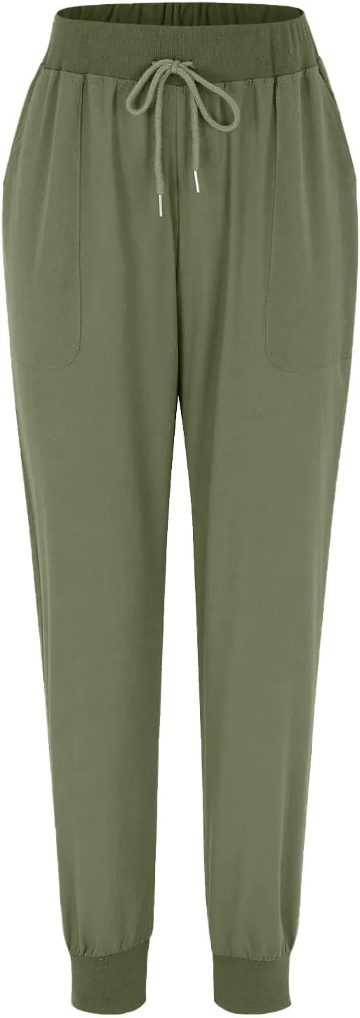 Linen Pants Women Summer Drawstring Elastic Waist Cotton Linen Tapered Leg Petite Pants Jogger Casual Palazzo Trousers
