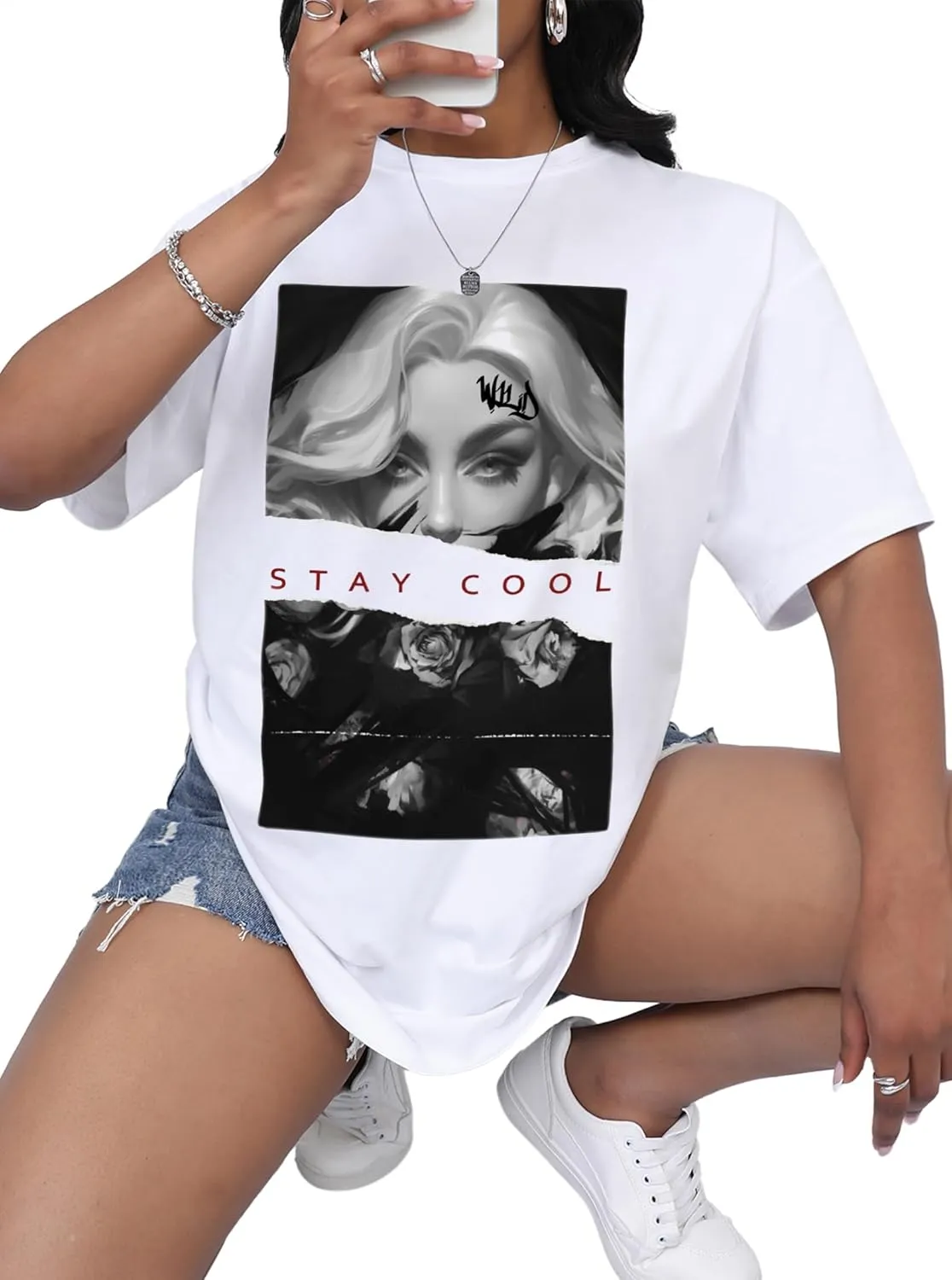 LovelyWholesale Womens Oversized Graphic Tees Short Sleeve T Shirts Casual Summer Tops