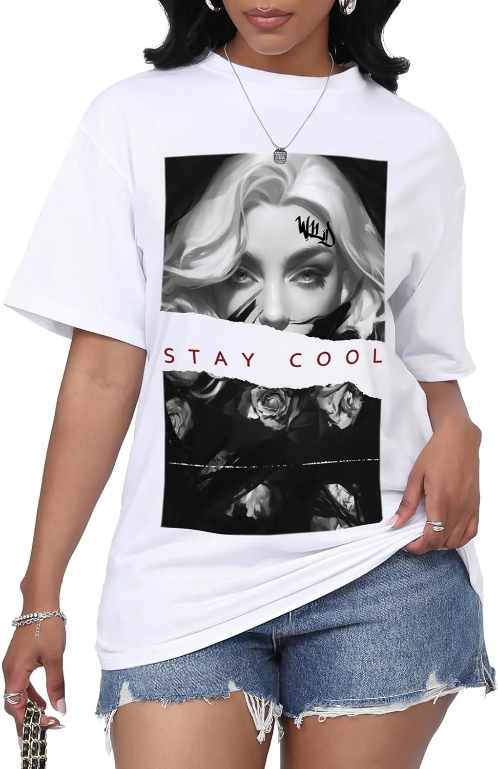 LovelyWholesale Womens Oversized Graphic Tees Short Sleeve T Shirts Casual Summer Tops