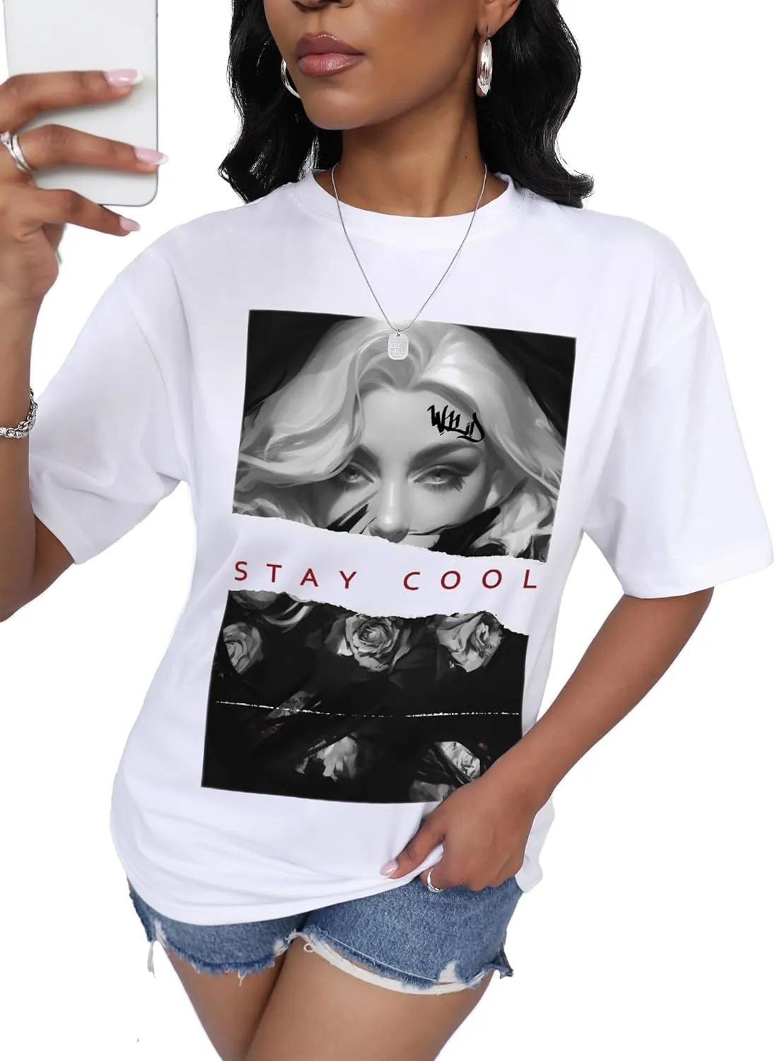 LovelyWholesale Womens Oversized Graphic Tees Short Sleeve T Shirts Casual Summer Tops