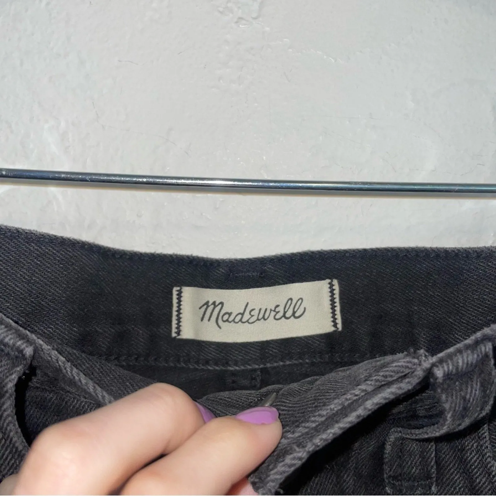 Madewell Rigid Denim A-Line Button-Front Raw Hem Jean Mini Skirt (26)