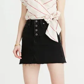 Madewell Rigid Denim A-Line Button-Front Raw Hem Jean Mini Skirt (26)
