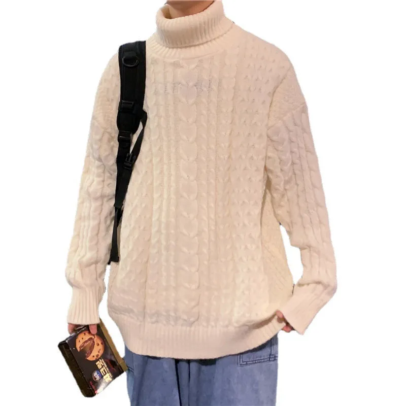 Men Turtleneck Sweater Men's Coffee Color Autumn and Winter Loose Sweater Coat