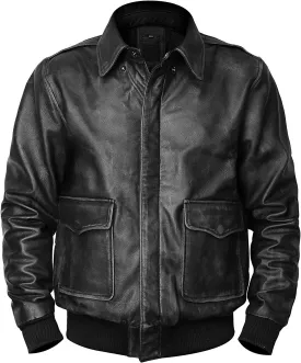 Mens A-2 Aviator Bomber Jacket  Vintage Brown Genuine Leather US Air Force WWII Pilot Cockpit Flight Jacket