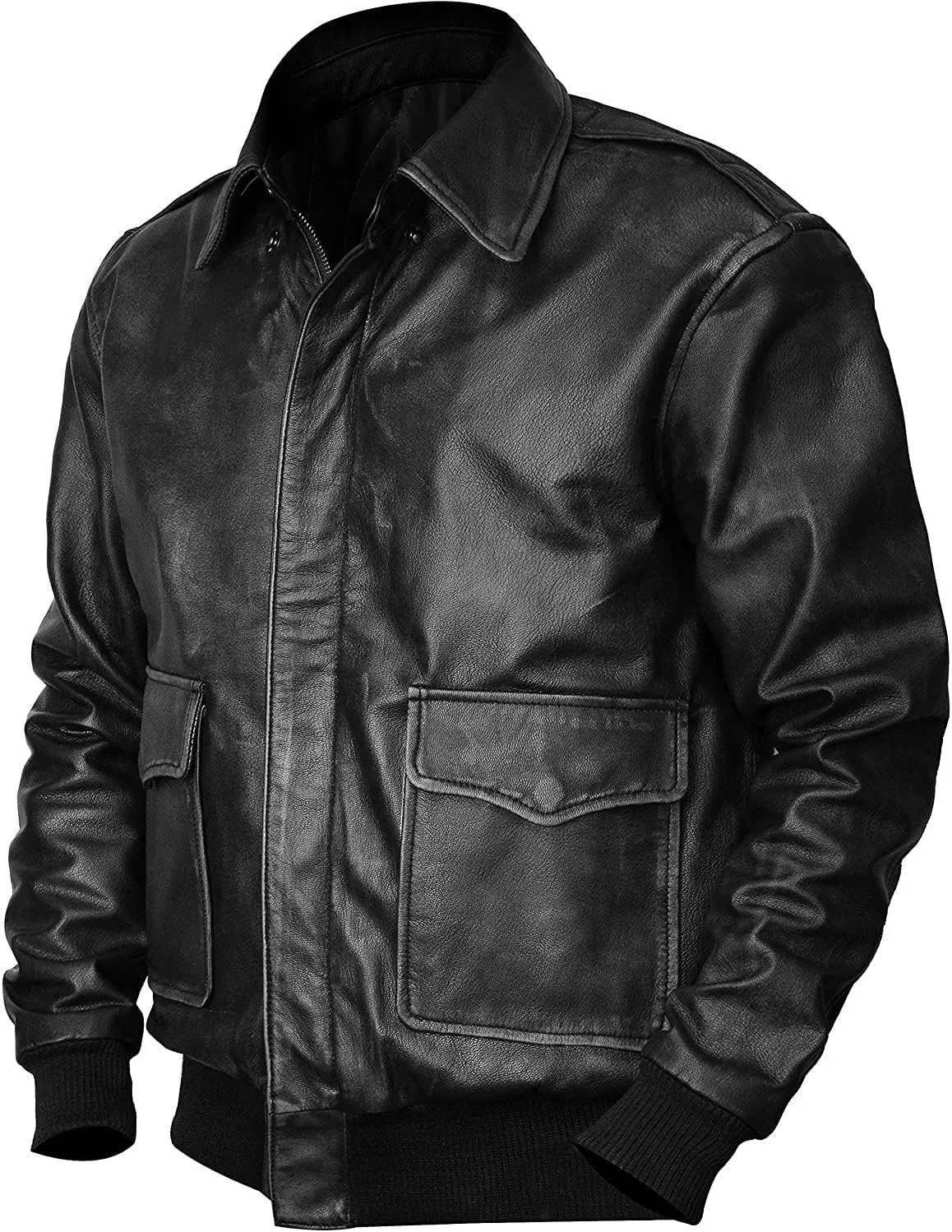 Mens A-2 Aviator Bomber Jacket  Vintage Brown Genuine Leather US Air Force WWII Pilot Cockpit Flight Jacket