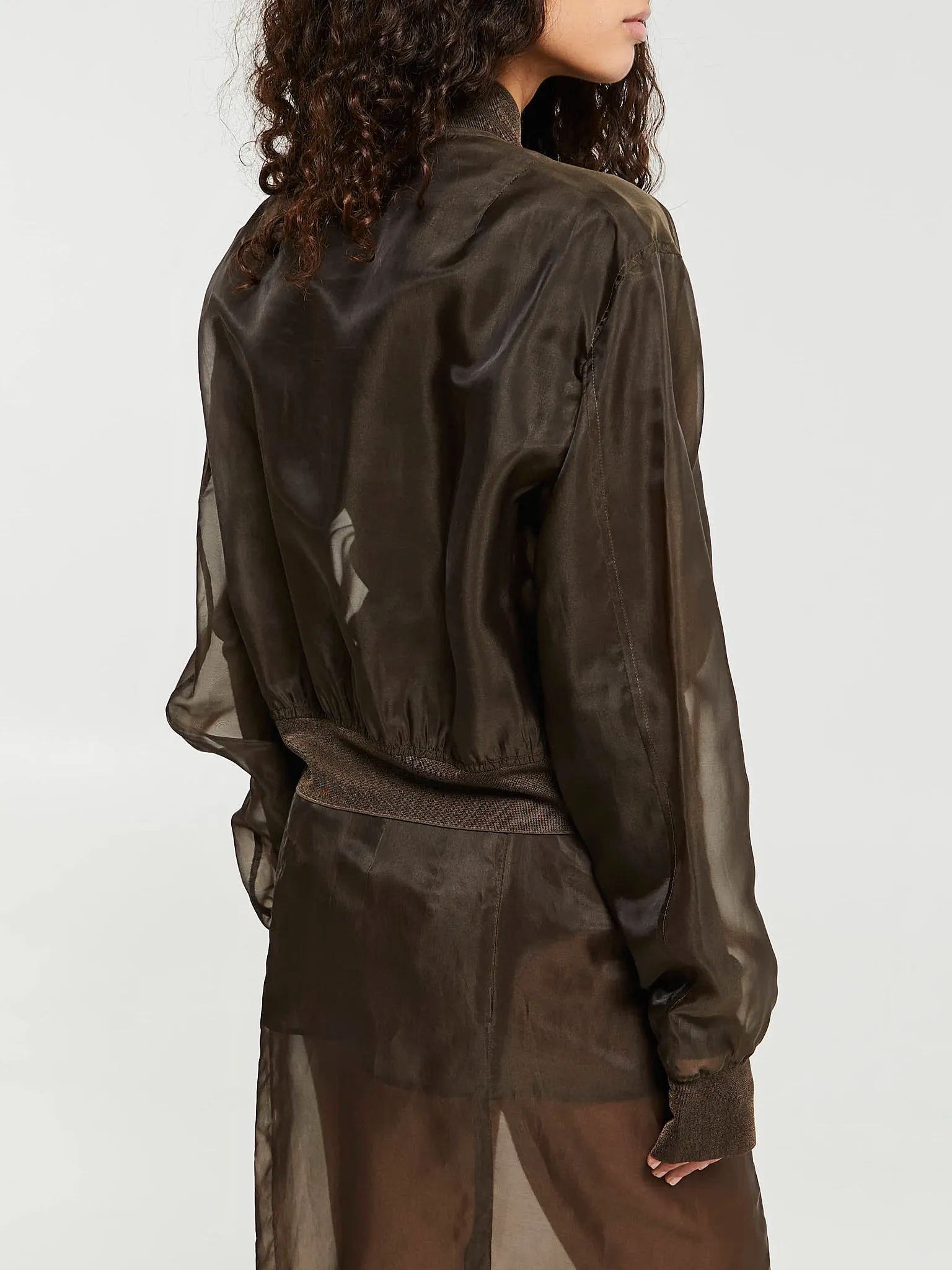 Micky Cropped Sheer Bomber in Brown