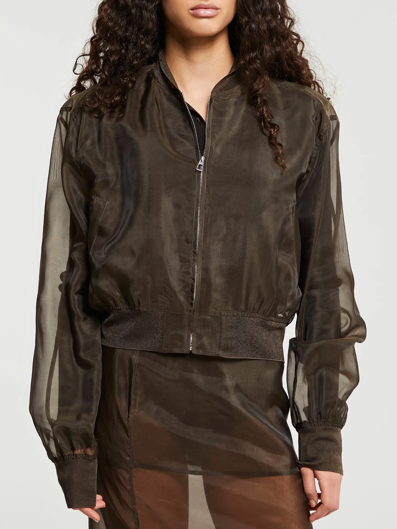Micky Cropped Sheer Bomber in Brown