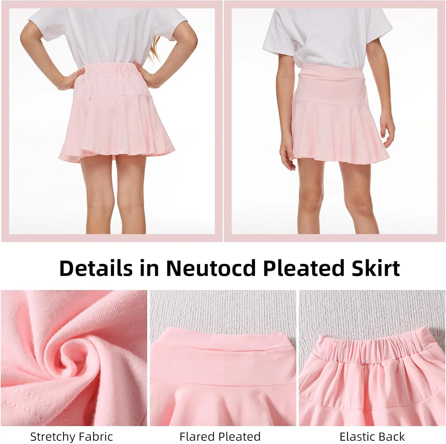Neutocd Toddler Little Girls Skirts Skorts Elastic Flared Plain Pleated Tennis Skater Skirts for Girls Kids Built in Shorts