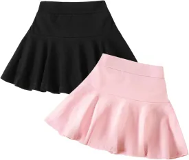 Neutocd Toddler Little Girls Skirts Skorts Elastic Flared Plain Pleated Tennis Skater Skirts for Girls Kids Built in Shorts