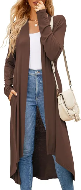 Newchoice Womens Long Cardigan Fall Casual Draped Open Front Lightweight Long Sleeve Cardigan Duster with Pockets