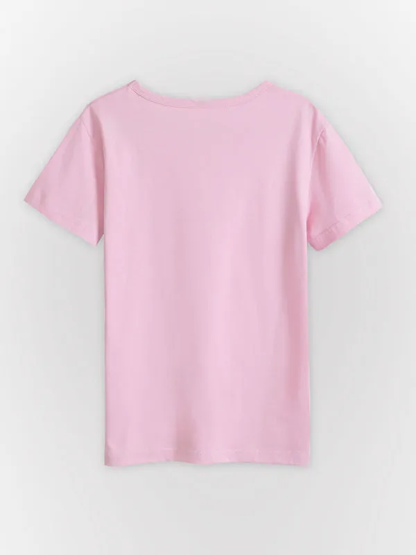 Paula Women's Knitted Round Neck Letter Print Mother's Day Short Sleeve T-Shirt