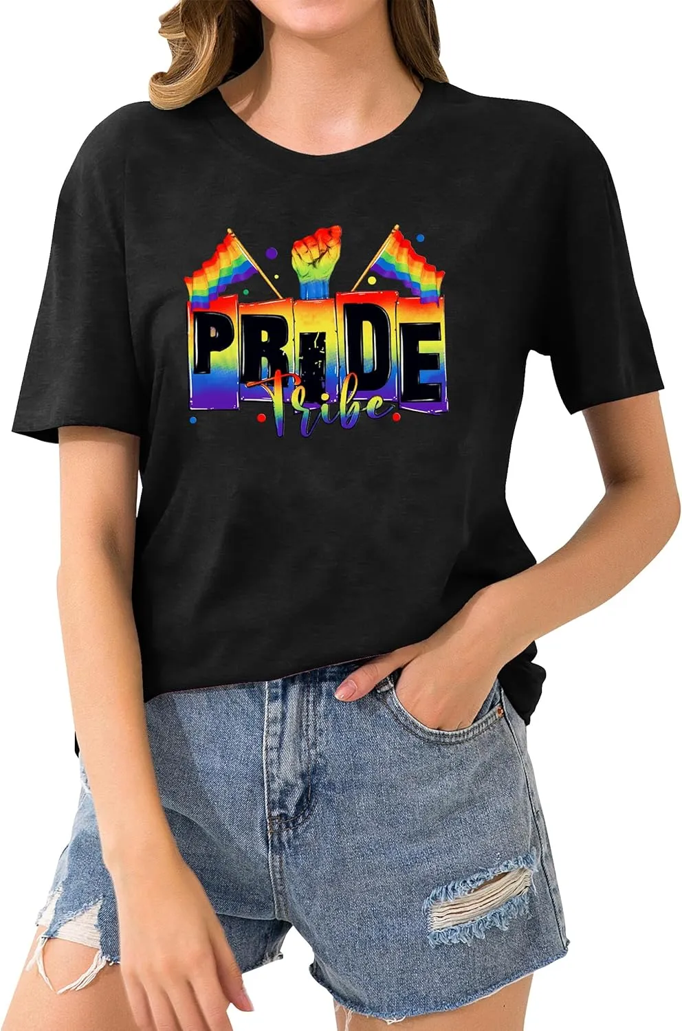Pride Shirts for Women Lesbian Rainbow Graphic Tees Proud Ally LGBTQ Rainbow T-Shirt Tops